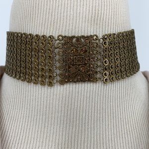 Bronze chainmail & amber crystal choker